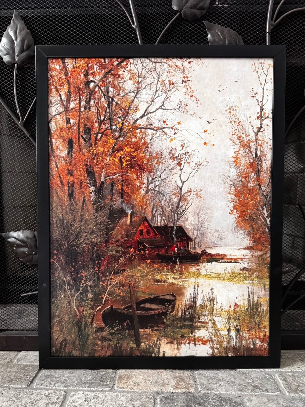 Autumn Lakeside Framed printed canvas  Wall Art 16” x 12”